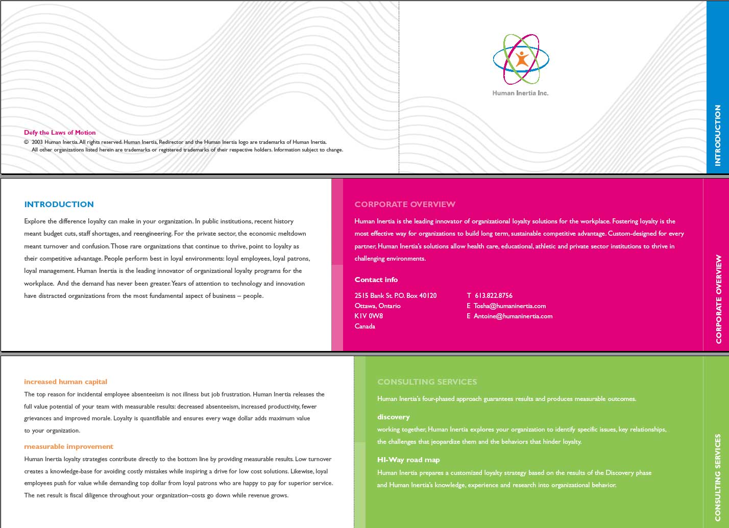 Human Inertia brochure copywriting sample