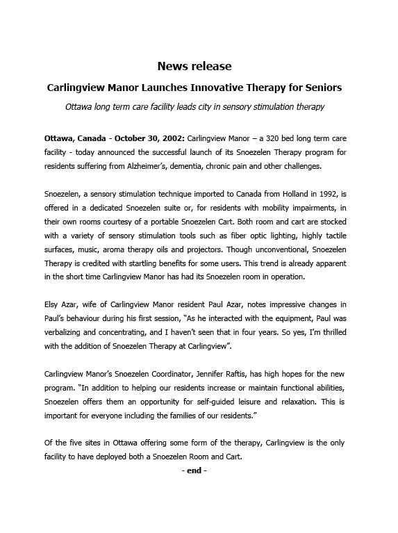 Media release copywriting sample