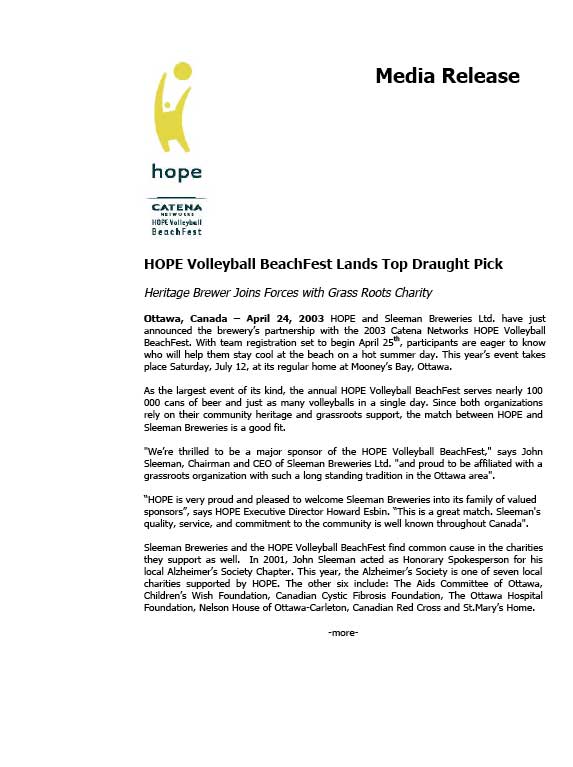 Media release copywriting sample