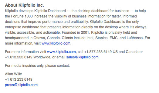 Klipfolio media release copywriting sample
